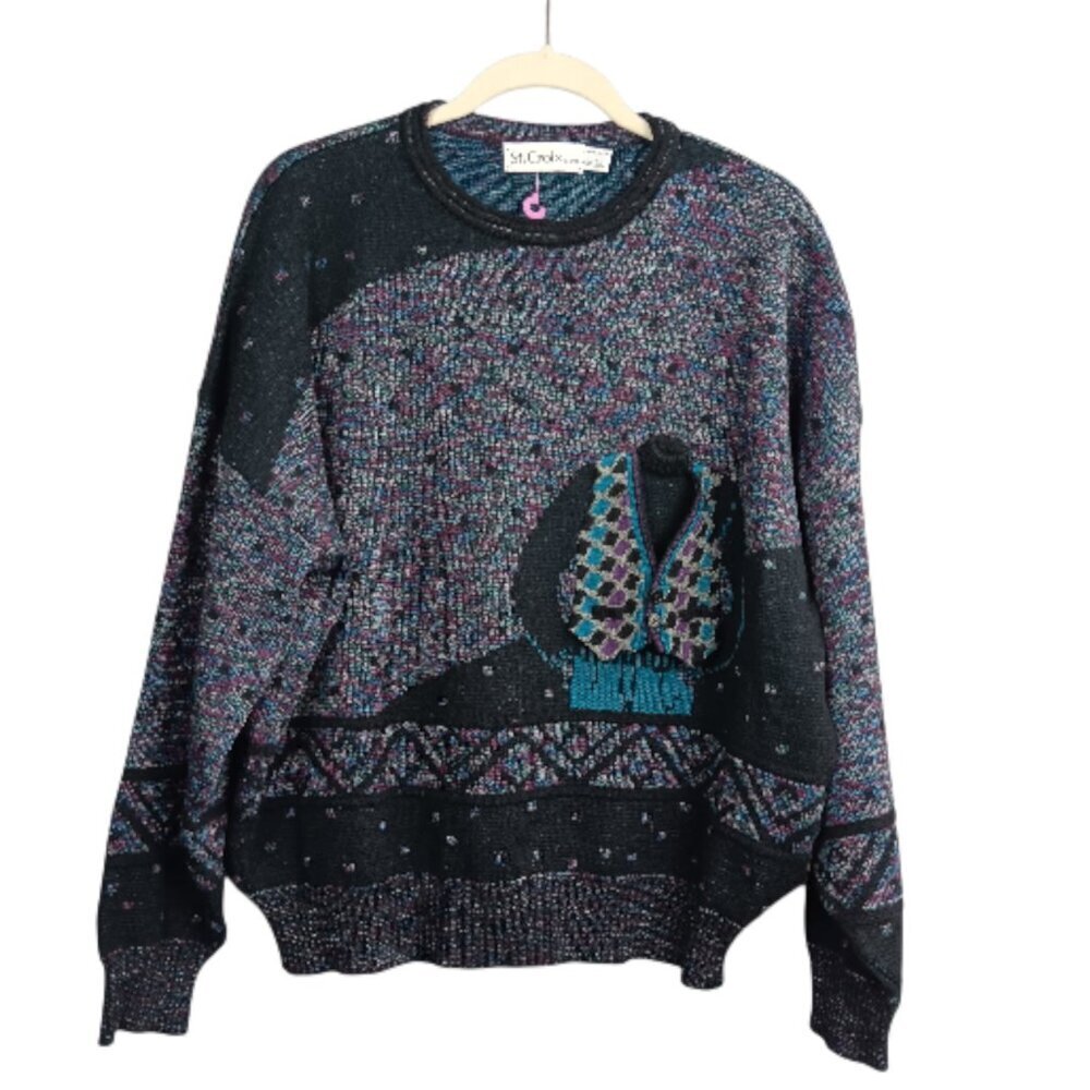 ST. CROIX SHOP Mens Knit Mottled Sweater Size L Vintage Wool Crew Neck purple